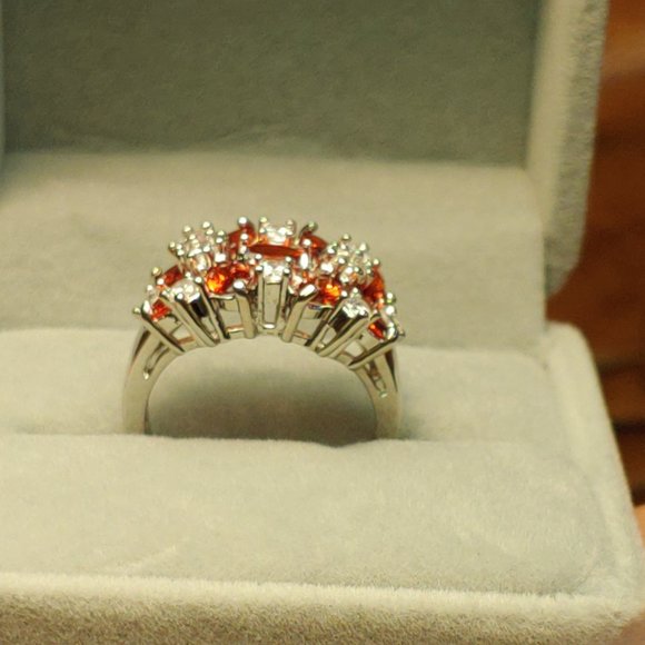 Garnet & White Sapphire Flowers Cocktail Ring - Picture 2 of 16